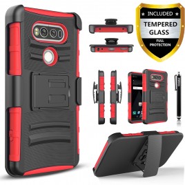 LG V20 Case, Dual Layers [Combo Holster] Case And Built-In Kickstand Bundled with [Premium Screen Protector] Hybird Shockproof And Circlemalls Stylus Pen (Red)